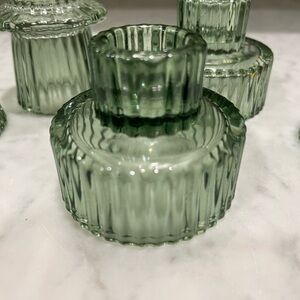 Elegant Green Glass Candle Holders (5)